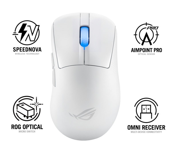 ASUS myš ROG Keris II Ace, bezdrátová herní myš, bílá